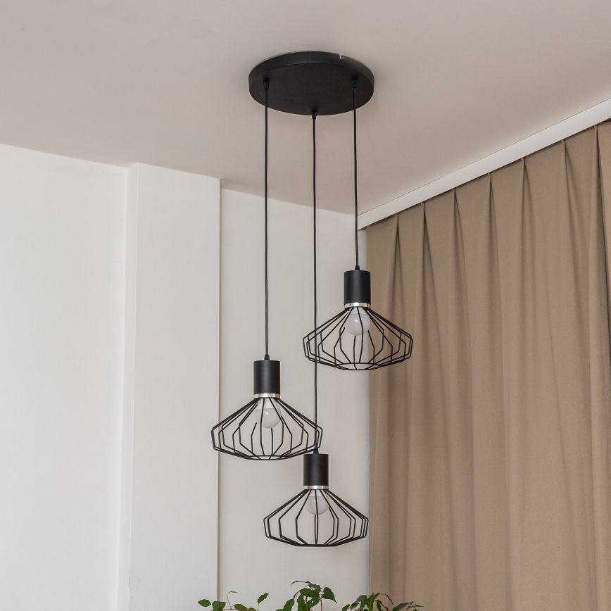 Κρεμαστό φωτιστικό με καλώδιο SOLANO 3xE27/15W/230V μαύρο/γυαλιστερό χρώμιο
