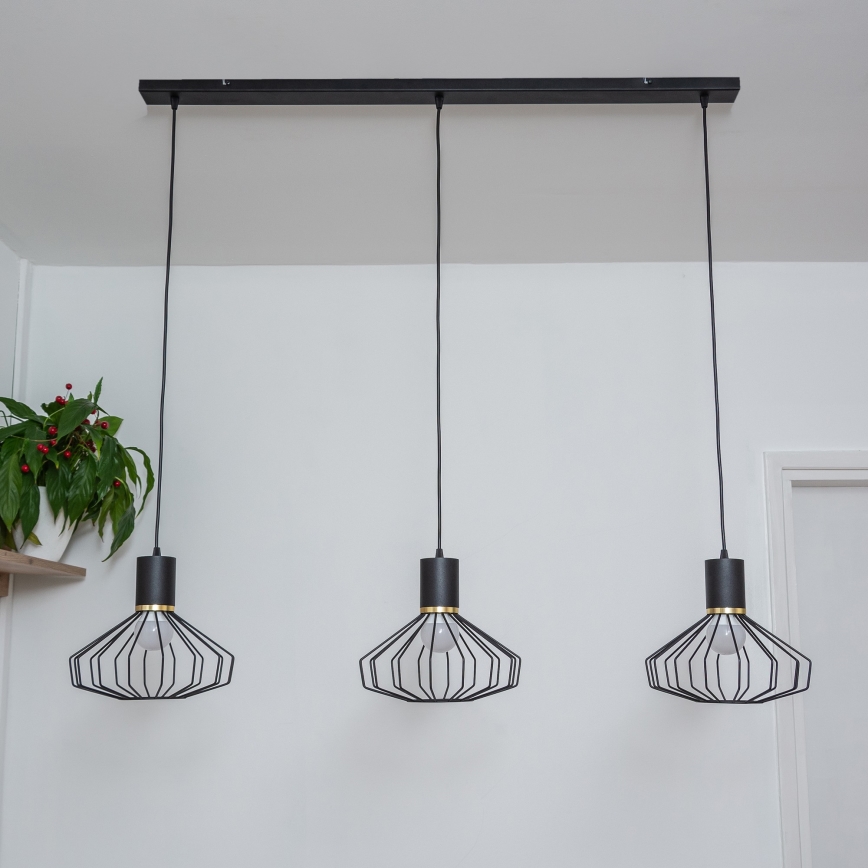 Κρεμαστό φωτιστικό με καλώδιο SOLANO, 3xE27/15W/230V, μαύρο/χρυσό