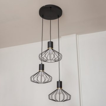 Κρεμαστό φωτιστικό με καλώδιο SOLANO 3xE27/15W/230V μαύρο/χρυσό
