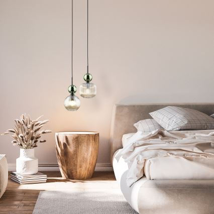 Κρεμαστό φωτιστικό με καλώδιο SOPHIA 1xE14/10W/230V μαύρο/πράσινο/καπνιστό μπεζ