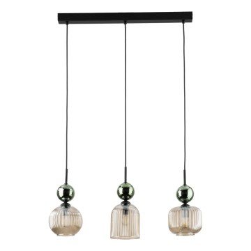 Κρεμαστό φωτιστικό με καλώδιο SOPHIA 3xE14/10W/230V μαύρο/πράσινο/καπνιστό μπεζ