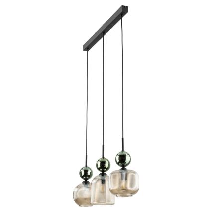 Κρεμαστό φωτιστικό με καλώδιο SOPHIA 3xE14/10W/230V μαύρο/πράσινο/καπνιστό μπεζ