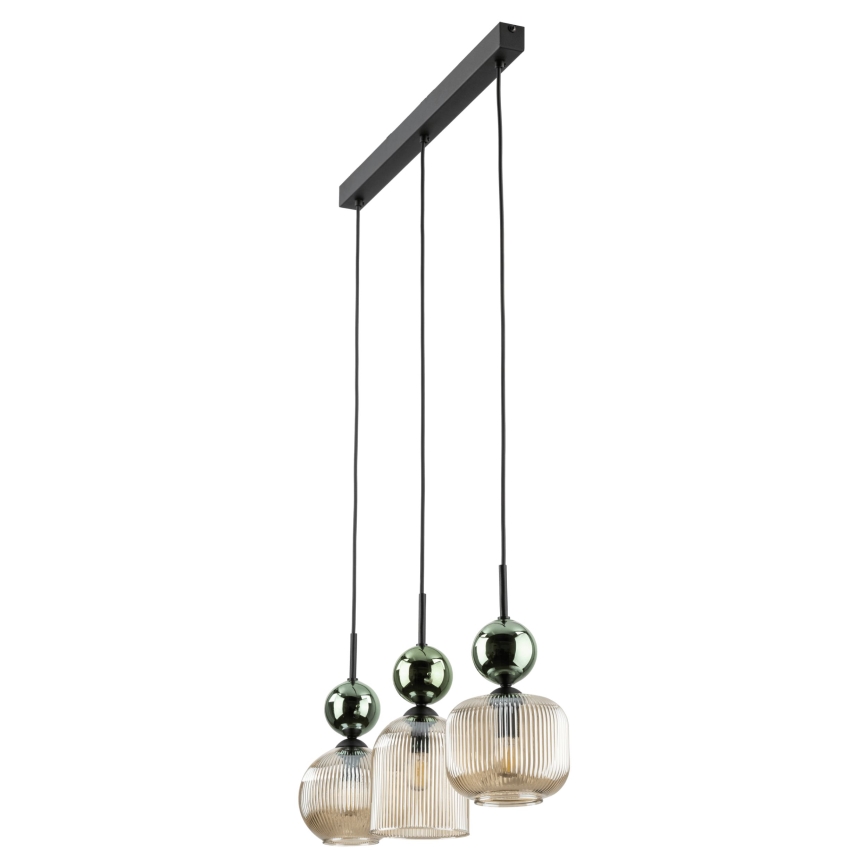 Κρεμαστό φωτιστικό με καλώδιο SOPHIA 3xE14/10W/230V μαύρο/πράσινο/καπνιστό μπεζ
