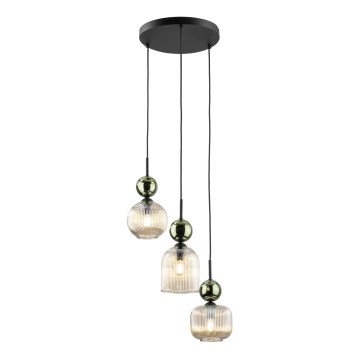 Κρεμαστό φωτιστικό με καλώδιο SOPHIA 3xE14/10W/230V μαύρο/πράσινο/καπνιστό μπεζ