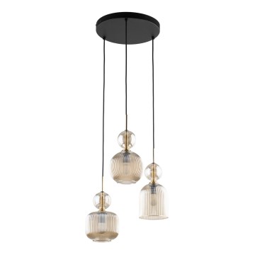 Κρεμαστό φωτιστικό με καλώδιο SOPHIA 3xE14/10W/230V σε μαύρο/καπνιστό μπεζ