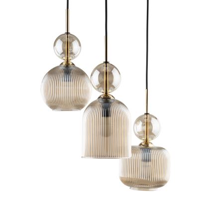 Κρεμαστό φωτιστικό με καλώδιο SOPHIA 3xE14/10W/230V σε μαύρο/καπνιστό μπεζ