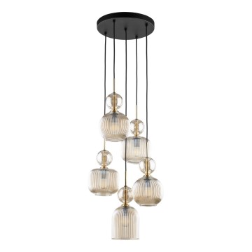 Κρεμαστό φωτιστικό με καλώδιο SOPHIA 5xE14/10W/230V μαύρο/καπνιστό μπεζ