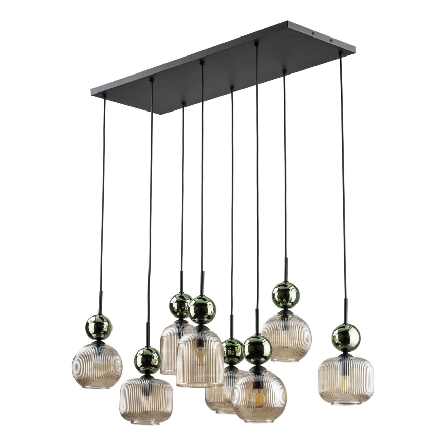 Κρεμαστό φωτιστικό με καλώδιο SOPHIA 8xE14/10W/230V μαύρο/πράσινο/καπνιστό μπεζ