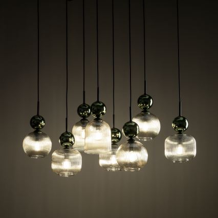 Κρεμαστό φωτιστικό με καλώδιο SOPHIA 8xE14/10W/230V μαύρο/πράσινο/καπνιστό μπεζ