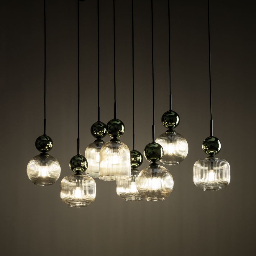 Κρεμαστό φωτιστικό με καλώδιο SOPHIA 8xE14/10W/230V μαύρο/πράσινο/καπνιστό μπεζ