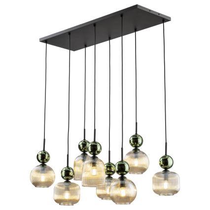 Κρεμαστό φωτιστικό με καλώδιο SOPHIA 8xE14/10W/230V μαύρο/πράσινο/καπνιστό μπεζ