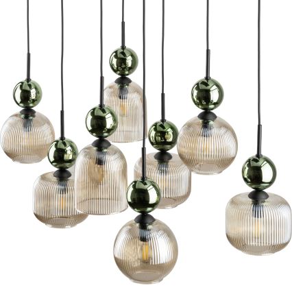 Κρεμαστό φωτιστικό με καλώδιο SOPHIA 8xE14/10W/230V μαύρο/πράσινο/καπνιστό μπεζ