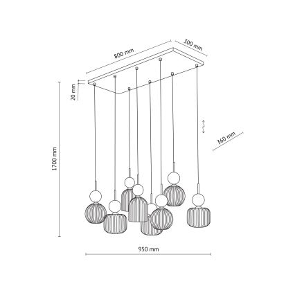 Κρεμαστό φωτιστικό με καλώδιο SOPHIA 8xE14/10W/230V μαύρο/πράσινο/καπνιστό μπεζ