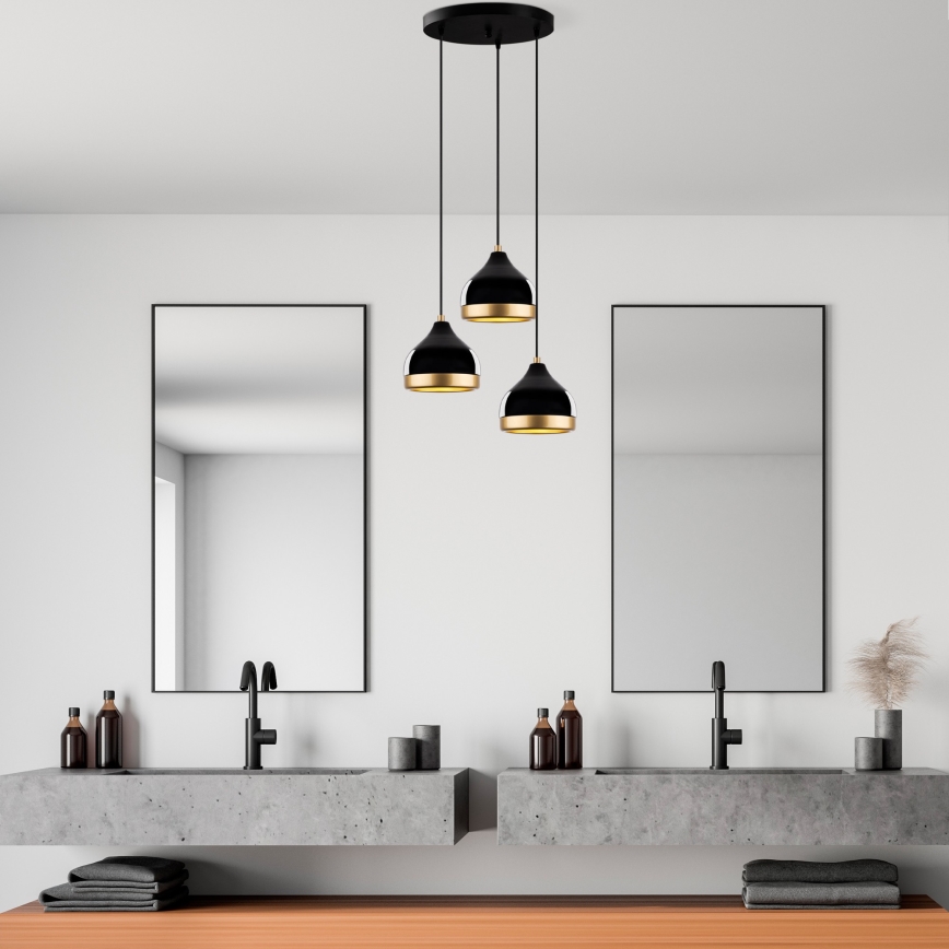 Κρεμαστό φωτιστικό με καλώδιο YILDO 3xE27/40W/230V μαύρο/χρυσό