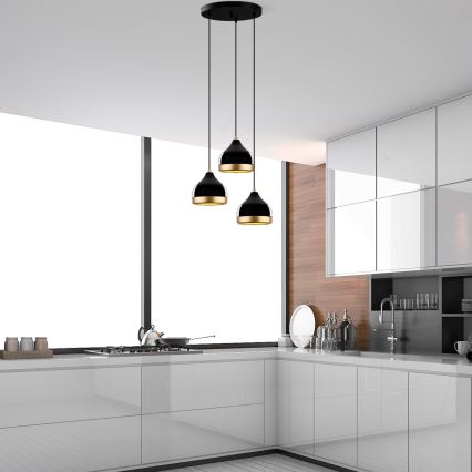 Κρεμαστό φωτιστικό με καλώδιο YILDO 3xE27/40W/230V μαύρο/χρυσό