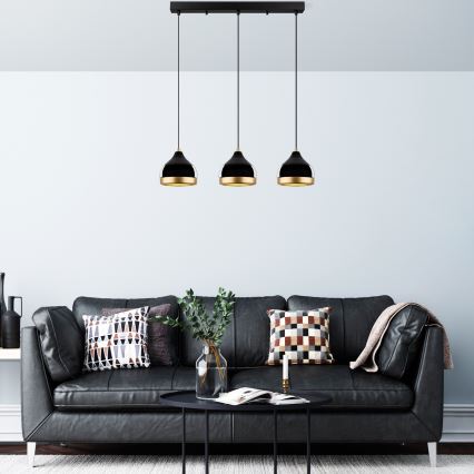 Κρεμαστό φωτιστικό με καλώδιο YILDO 3xE27/40W/230V μαύρο/χρυσό