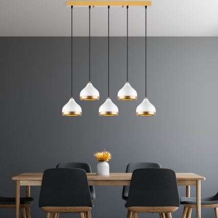 Κρεμαστό φωτιστικό με καλώδιο YILDO 5xE27/40W/230V λευκό/χρυσό