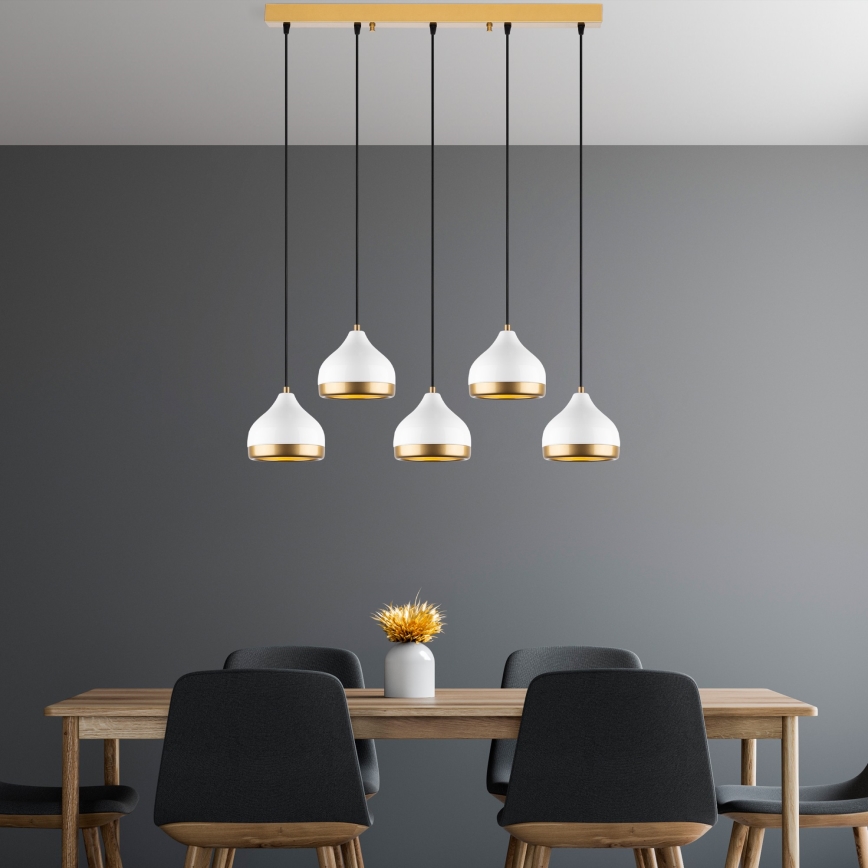 Κρεμαστό φωτιστικό με καλώδιο YILDO 5xE27/40W/230V λευκό/χρυσό