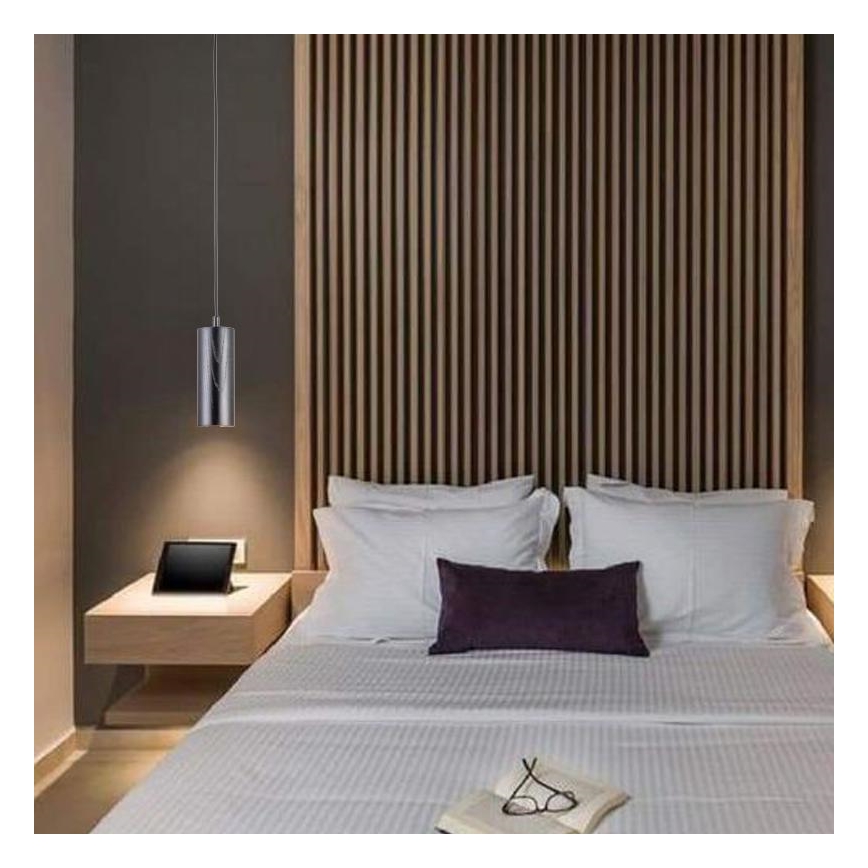 Κρεμαστό φωτιστικό οροφής 1xGU10/10W/230V τέφρα/μασίφ ξύλο μαύρο