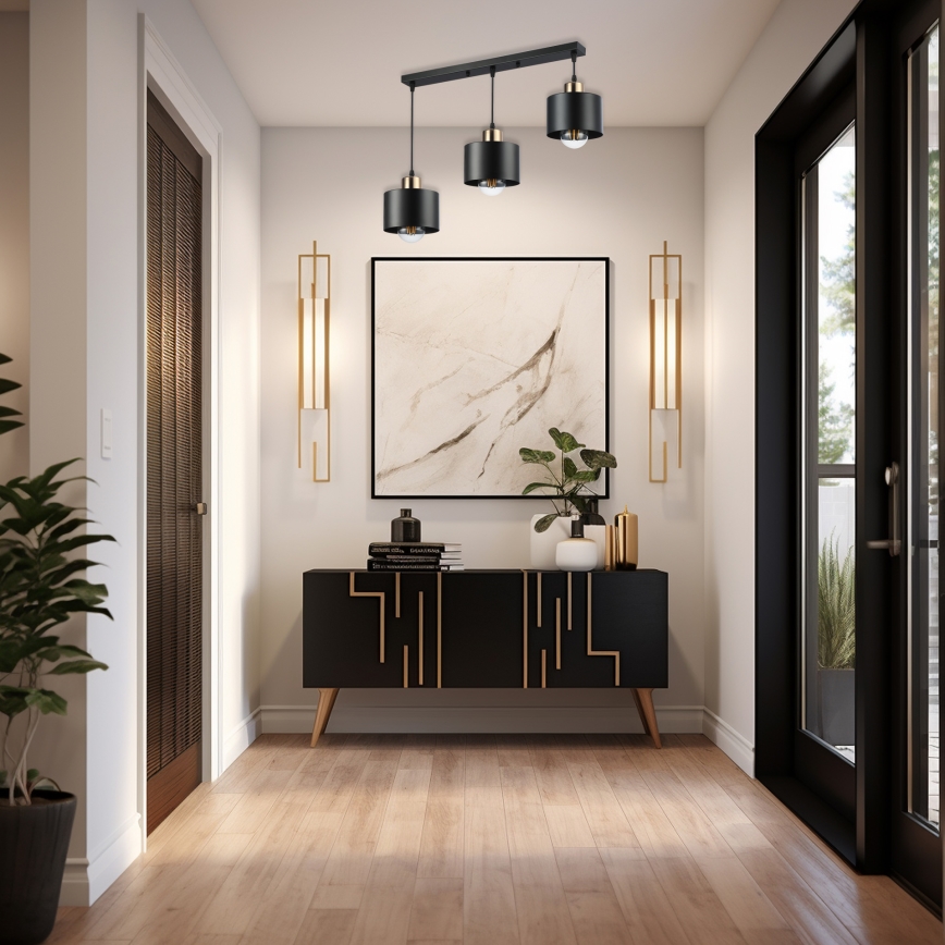 Κρεμαστό φωτιστικό οροφής 3xE27/35W/230V μαύρο/χρυσό