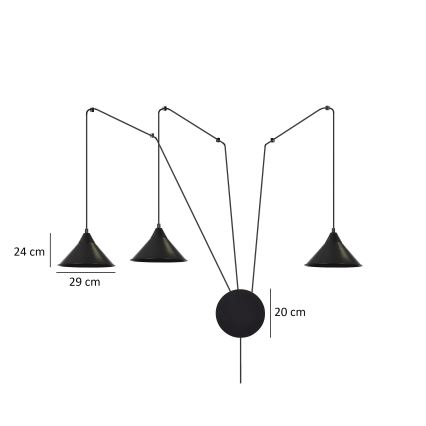 Κρεμαστό φωτιστικό οροφής ABRAMO 3xE27/15W/230V μαύρο