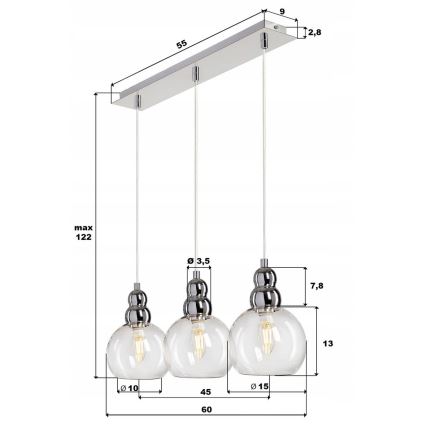 Κρεμαστό φωτιστικό οροφής AKSO 3xE14/40W/230V ασημί