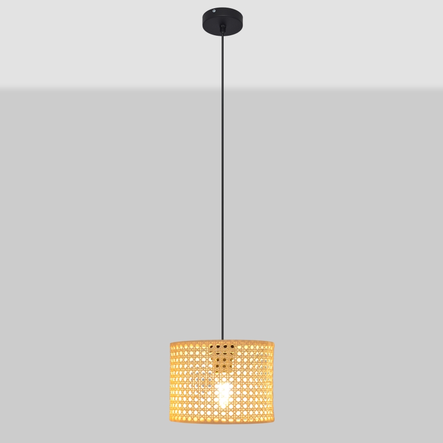 Κρεμαστό φωτιστικό οροφής ALBA 1xE27/15W/230V διάμετρος 20 cm rattan/μαύρο