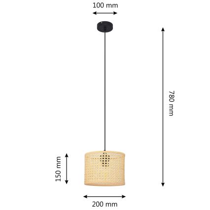 Κρεμαστό φωτιστικό οροφής ALBA 1xE27/15W/230V διάμετρος 20 cm rattan/μαύρο