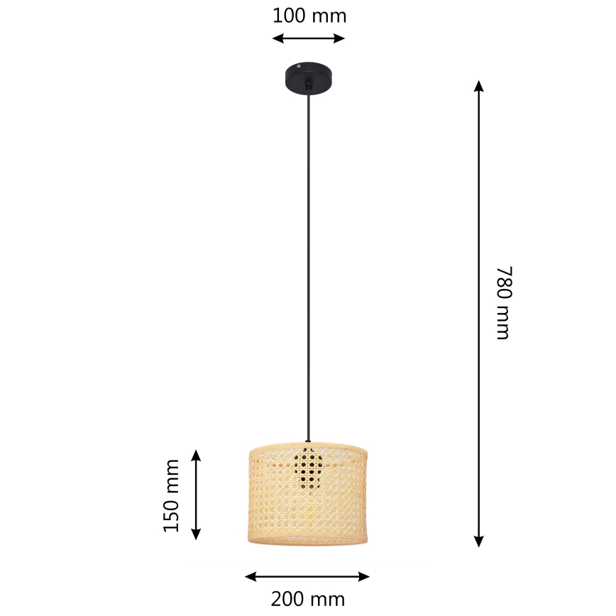 Κρεμαστό φωτιστικό οροφής ALBA 1xE27/15W/230V διάμετρος 20 cm rattan/μαύρο