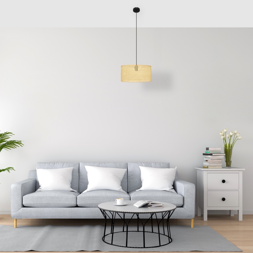 Κρεμαστό φωτιστικό οροφής ALBA 1xE27/15W/230V διάμετρος 40 cm rattan/μαύρο