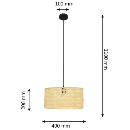 Κρεμαστό φωτιστικό οροφής ALBA 1xE27/15W/230V διάμετρος 40 cm rattan/μαύρο