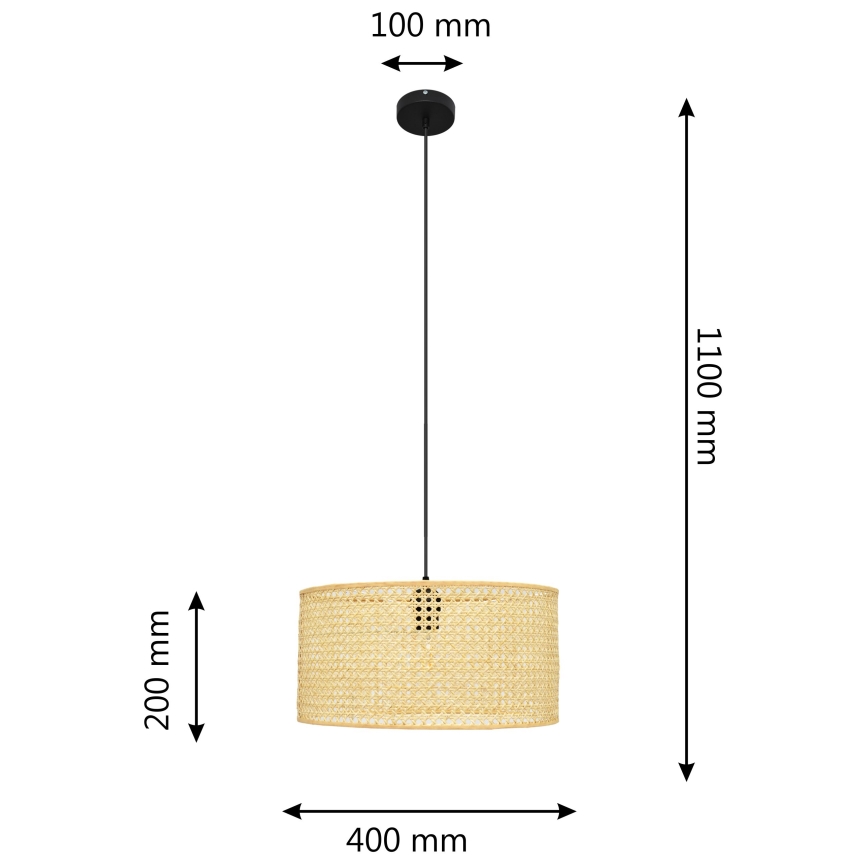 Κρεμαστό φωτιστικό οροφής ALBA 1xE27/15W/230V διάμετρος 40 cm rattan/μαύρο