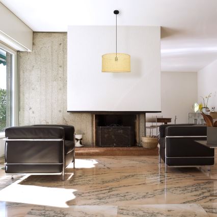 Κρεμαστό φωτιστικό οροφής ALBA 1xE27/15W/230V διάμετρος 45 cm rattan/μαύρο