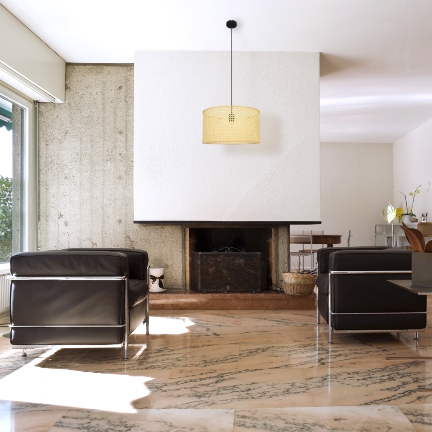 Κρεμαστό φωτιστικό οροφής ALBA 1xE27/15W/230V διάμετρος 45 cm rattan/μαύρο