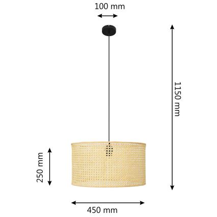 Κρεμαστό φωτιστικό οροφής ALBA 1xE27/15W/230V διάμετρος 45 cm rattan/μαύρο