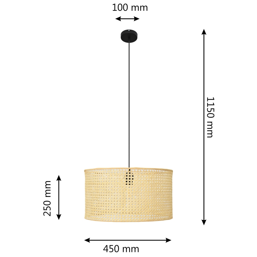 Κρεμαστό φωτιστικό οροφής ALBA 1xE27/15W/230V διάμετρος 45 cm rattan/μαύρο