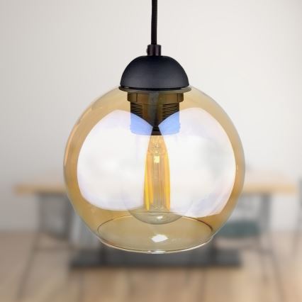 Κρεμαστό φωτιστικό οροφής AMBRE BLACK 3xE27/60W/230V μαύρο/φιμέ καφέ