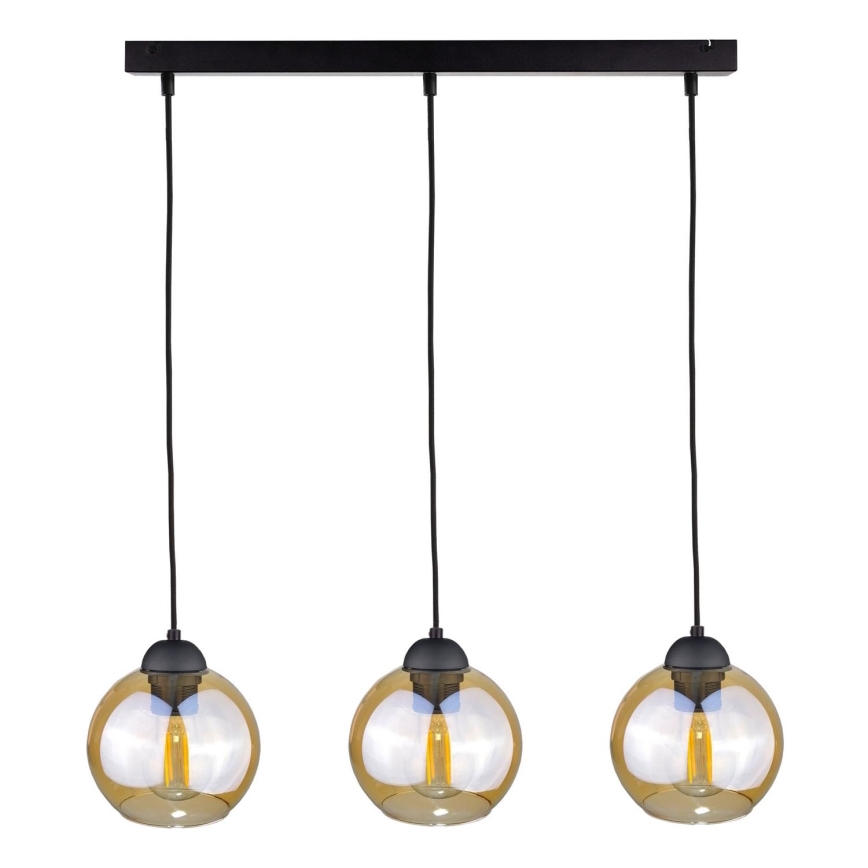 Κρεμαστό φωτιστικό οροφής AMBRE BLACK 3xE27/60W/230V μαύρο/φιμέ καφέ