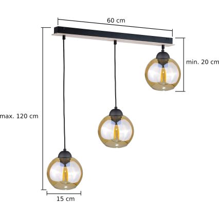 Κρεμαστό φωτιστικό οροφής AMBRE WOOD 3xE27/60W/230V