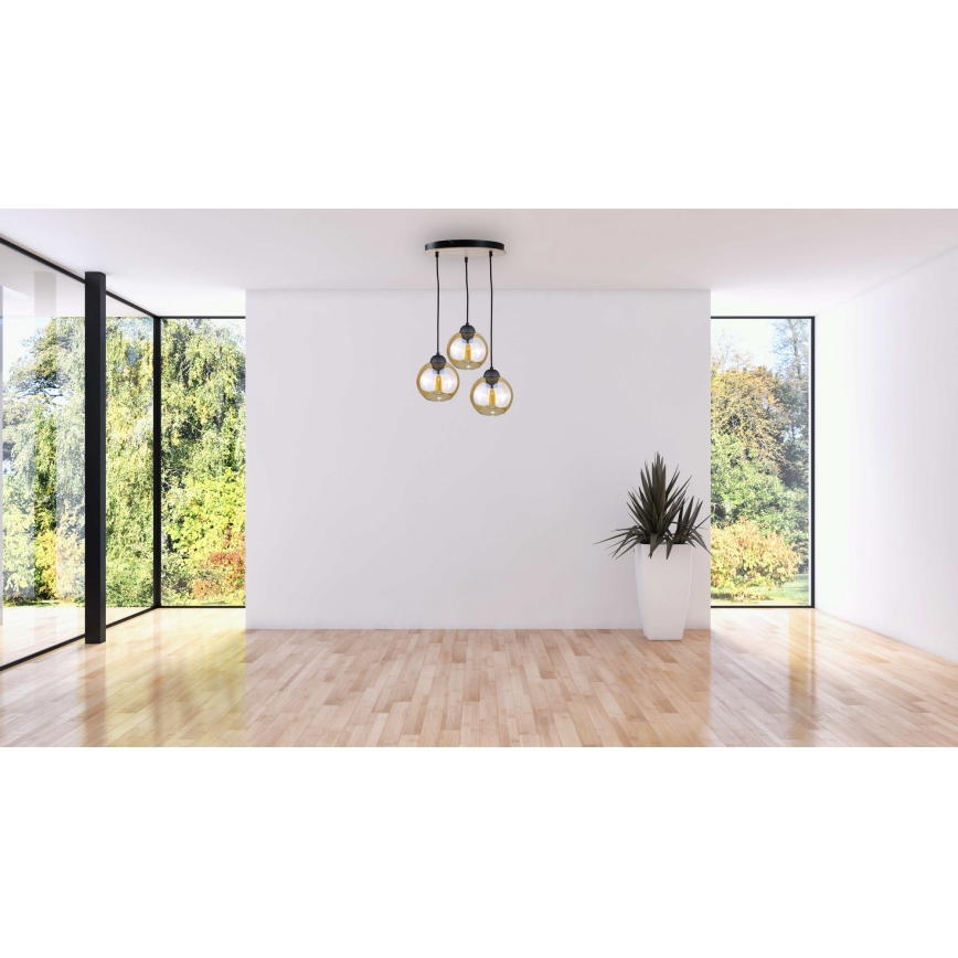 Κρεμαστό φωτιστικό οροφής AMBRE WOOD 3xE27/60W/230V διάμετρος 30 cm