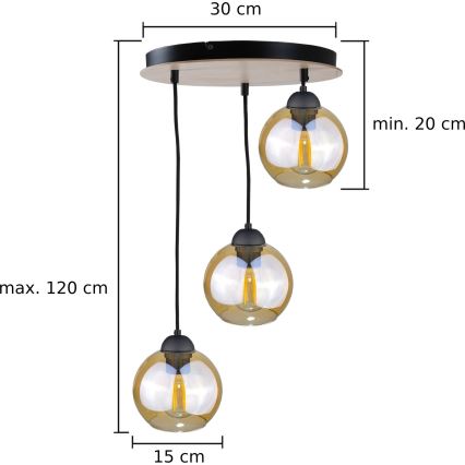 Κρεμαστό φωτιστικό οροφής AMBRE WOOD 3xE27/60W/230V διάμετρος 30 cm