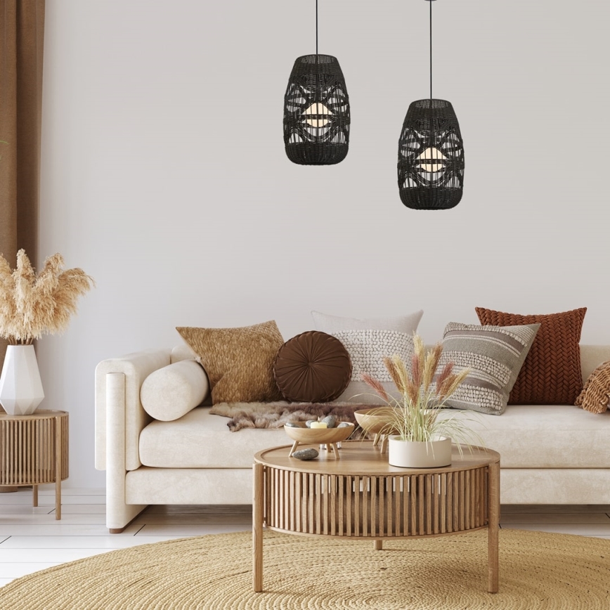 Κρεμαστό φωτιστικό οροφής ARONA 1xG9/9W/230V διάμετρος 25 cm rattan/μαύρο