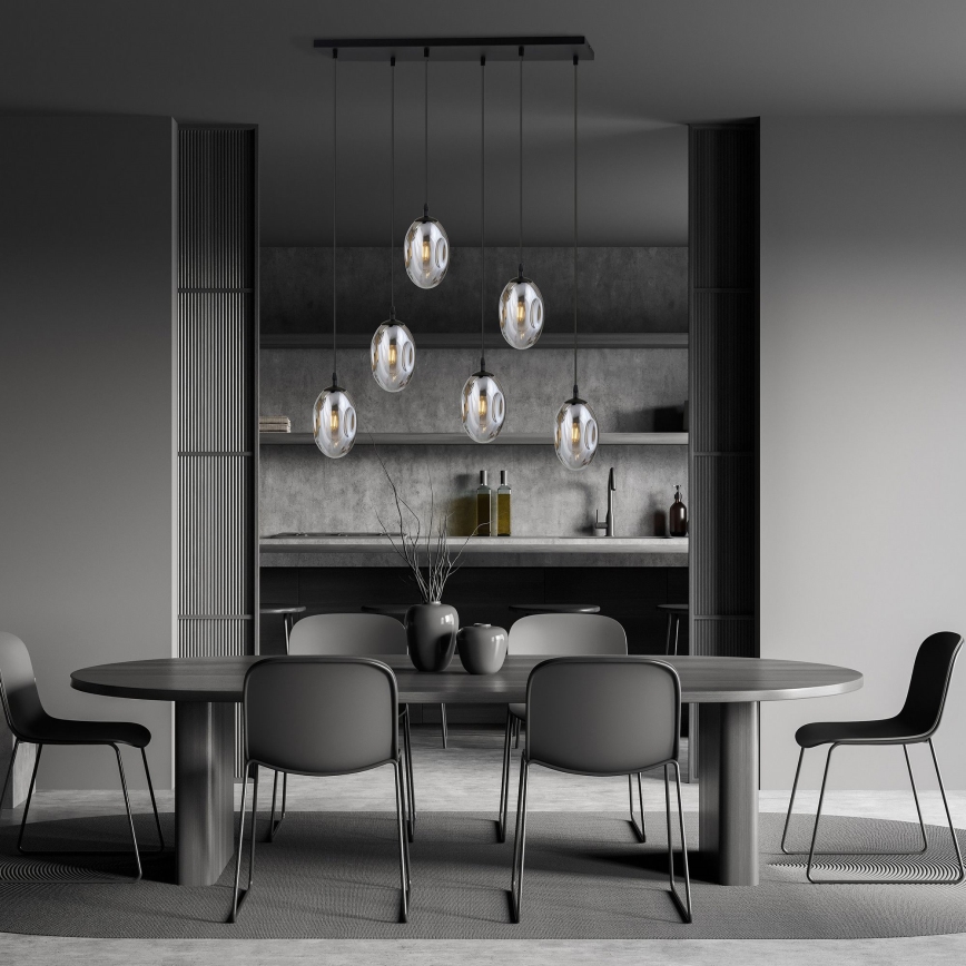 Κρεμαστό φωτιστικό οροφής ASTRAL 6xE14/10W/230V μαύρο/φιμέ