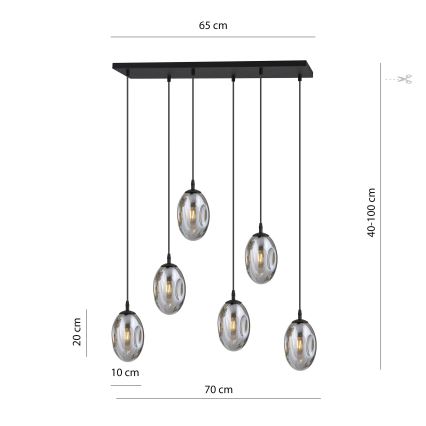 Κρεμαστό φωτιστικό οροφής ASTRAL 6xE14/10W/230V μαύρο/φιμέ