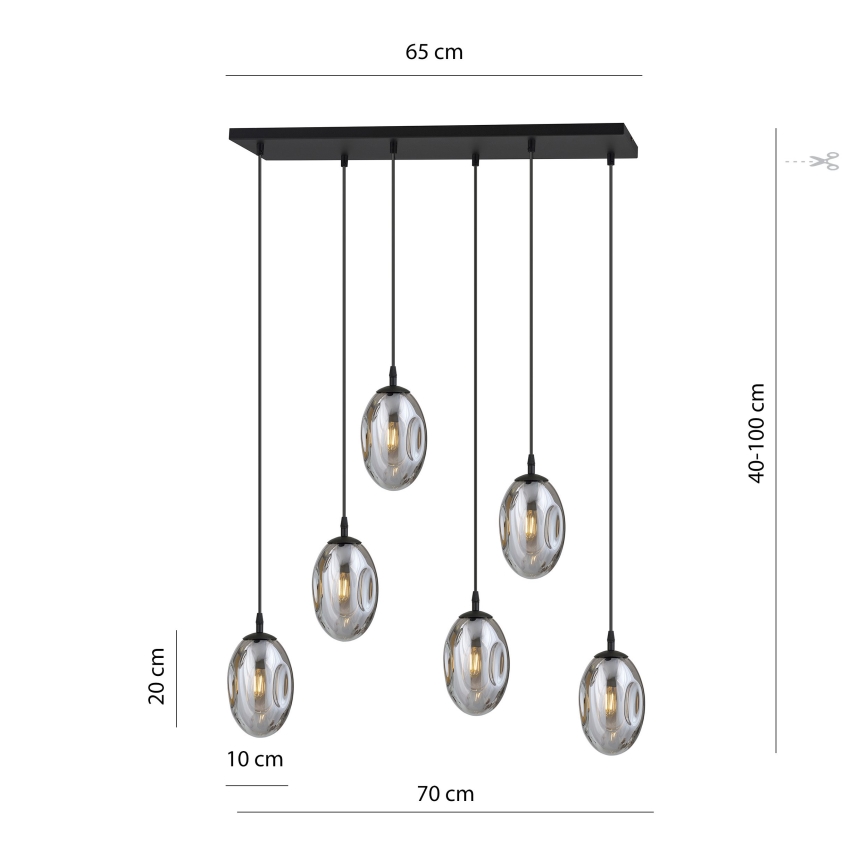 Κρεμαστό φωτιστικό οροφής ASTRAL 6xE14/10W/230V μαύρο/φιμέ