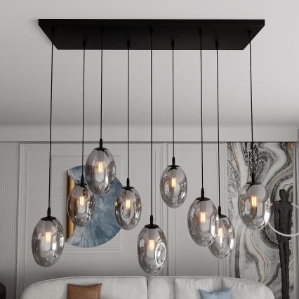 Κρεμαστό φωτιστικό οροφής ASTRAL 9xE14/10W/230V μαύρο/φιμέ