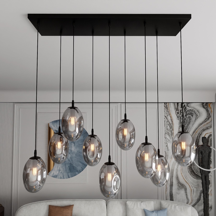 Κρεμαστό φωτιστικό οροφής ASTRAL 9xE14/10W/230V μαύρο/φιμέ
