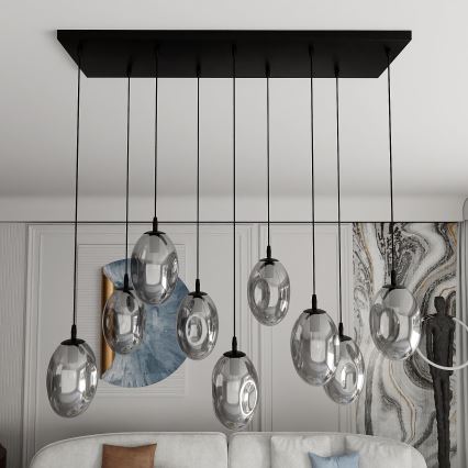 Κρεμαστό φωτιστικό οροφής ASTRAL 9xE14/10W/230V μαύρο/φιμέ