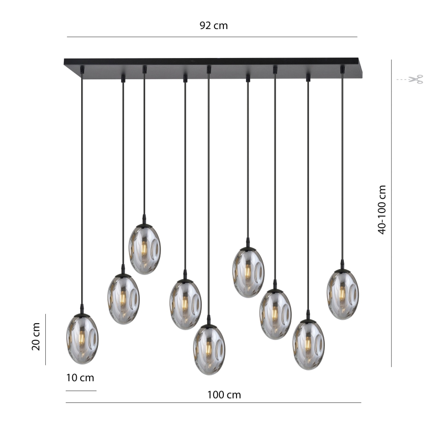 Κρεμαστό φωτιστικό οροφής ASTRAL 9xE14/10W/230V μαύρο/φιμέ
