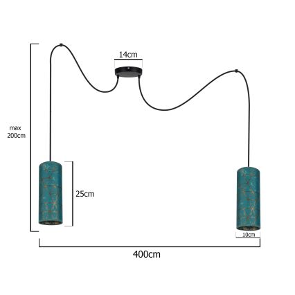 Κρεμαστό φωτιστικό οροφής AVALO 2xE27/60W/230V spider τουρκουάζ/χρυσό